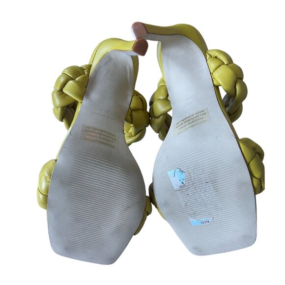 Steve Madden 8.5 Kenley Heel Puffy Braided Leather Square Toe Sandals Yellow - Picture 5 of 6